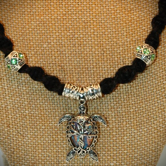 Celtic Tree of Life Sea Turtle on a 20" Handmade Black Hemp Necklace - Picture 3 of 5
